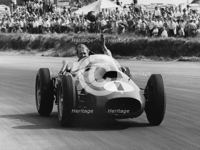 Peter Collins celebrates with lap of honour in Ferrari, 1958 British GP. Creator: Unknown.