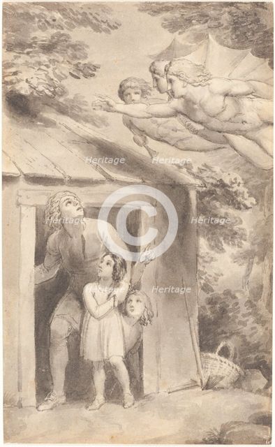 Peter and His Children Visited by Three Flying Figures, c. 1783. Creator: Thomas Stothard.