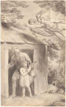 Peter and His Children Visited by Three Flying Figures, c. 1783. Creator: Thomas Stothard