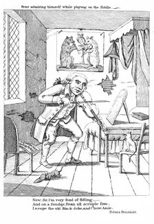 Peter admiring himself while playing n the Fiddle, 1788. Creator: Unknown
