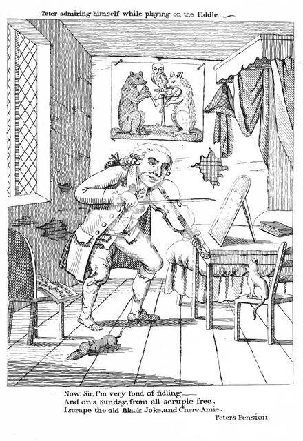 Peter admiring himself while playing n the Fiddle, 1788.  Creator: Unknown.
