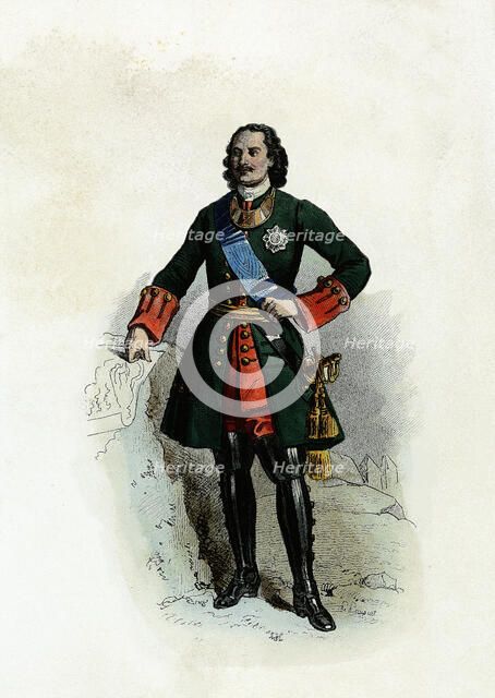 Peter I the Great (1672-1725). Tsar of Russia, engraving, 1870.
