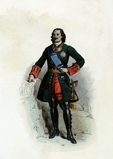 Peter I the Great (1672-1725). Tsar of Russia, engraving, 1870