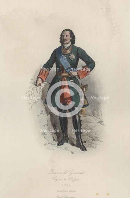 Peter I the Great (1672-1725). Tsar of Russia, engraving, 1870.