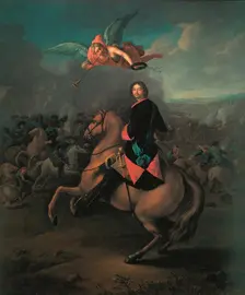 Peter I at the battle of Poltava, 1710s. Artist: Tannauer, Johann Gottfried (1680-1737)