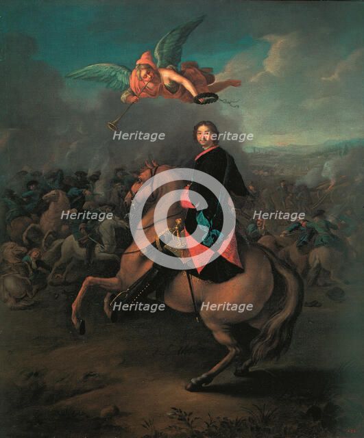Peter I at the battle of Poltava, 1710s. Artist: Tannauer, Johann Gottfried (1680-1737)
