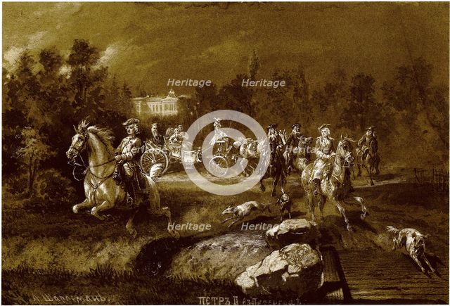 Peter II in Peterhof. Artist: Charlemagne, Adolf (1826-1901)