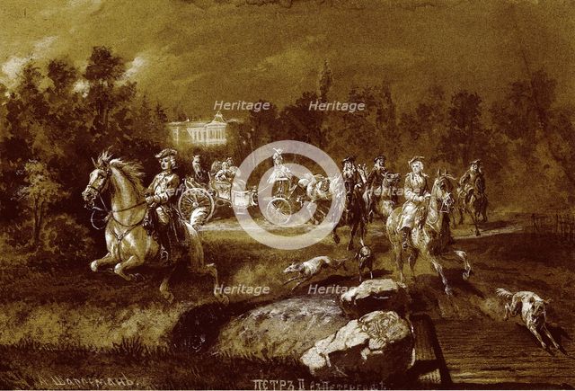 Peter II in Peterhof. Artist: Charlemagne, Adolf (1826-1901)