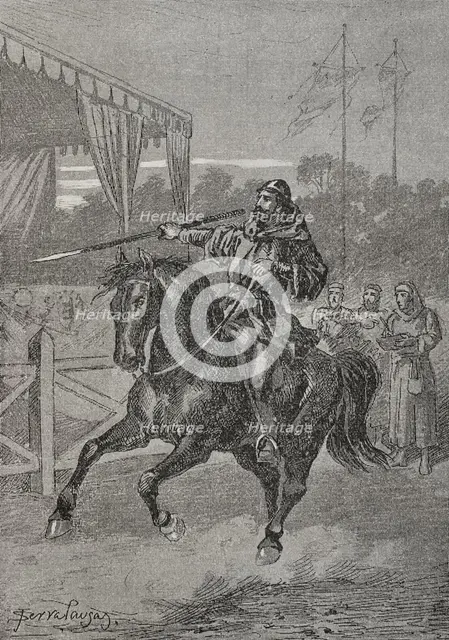 Peter III of Aragon in the arena at Bordeaux , 1283, (1890).  Creator: Joan Serra y Pausas.