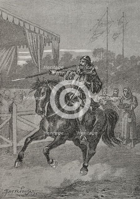 Peter III of Aragon in the arena at Bordeaux , 1283, (1890).  Creator: Joan Serra y Pausas.