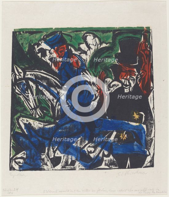 Peter Schlemihls wundersame Geschichte: Begegnung Schlemihls mit dem grauen..., 1915. Creator: Ernst Kirchner.