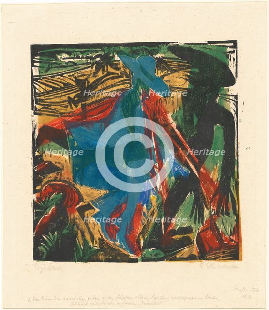 Peter Schlemihls wundersame Geschichte: Schlemihls Begegnung mit dem Schatten..., 1915. Creator: Ernst Kirchner.