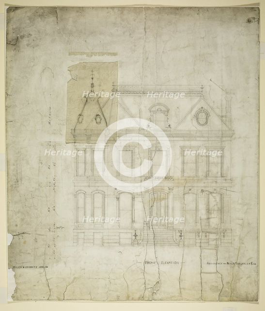 Peter Schuttler II House, Chicago, Illinois, Front Elevation, c. 1873-74. Creator: Bauer & Loebnitz.