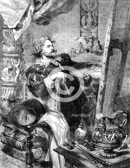 "Peter Paul Rubens", by J. Gilbert, in the Exhibition of the Society of Painters in Water..., 1862. Creator: W Thomas.