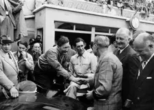 Peter Whitehead being congratulated on his victory with Peter Walker of the Le Mans 24 hours, 1951