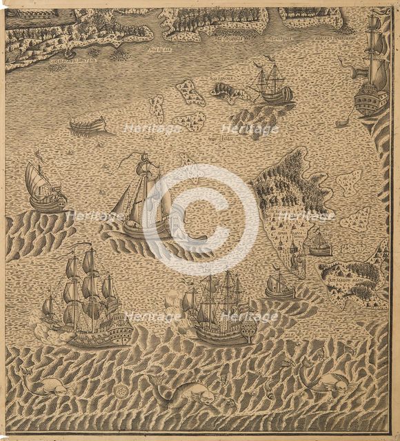 Peter the Great's Fleet at the Onega Bay, ca 1707. Artist: Anonymous  
