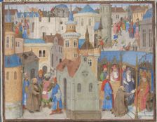Peter the Hermit hears Pope Urban II at the Council of Clermont. Miniature from the Historia by William of Tyre, 1460s. Artist: Anonymous