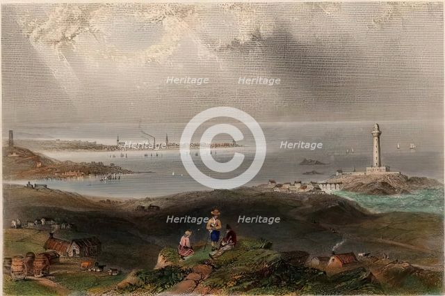 Peterhead, (View from the South showing Lighthouse) DA, c1840s. Creator: William Henry Bartlett.