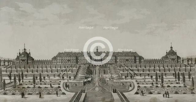 Peterhof Palace near Saint Petersburg, Russia, 1839.  Creator: Augustin François Lemaitre.