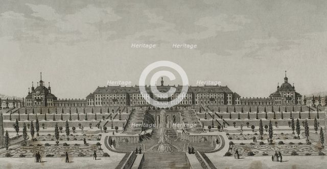 Peterhof Palace near Saint Petersburg, Russia, 1839.  Creator: Augustin François Lemaitre.