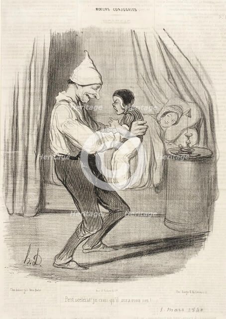 Petit scélérat! Je crois qu'il aura mon nez!..., 1840.  Creator: Honore Daumier.