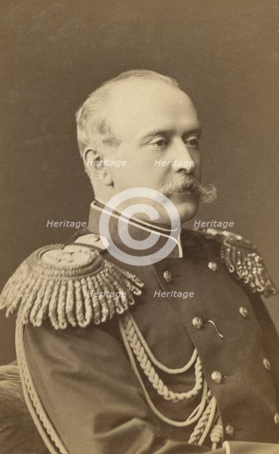 Petr Andreevich Shuvalov, half-length portrait, facing right, in uniform, between 1880 and 1886. Creator: Unknown.