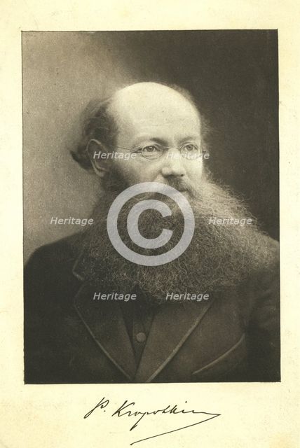Petr Kropotkin, head-and-shoulders portrait, facing right, between 1890 and 1920. Creator: Unknown.