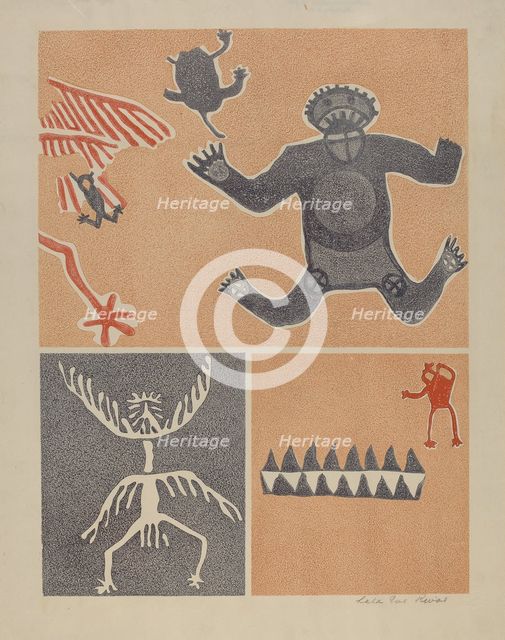 Petroglyph - Human Figures, 1935/1942. Creator: Lala Eve Rivol.