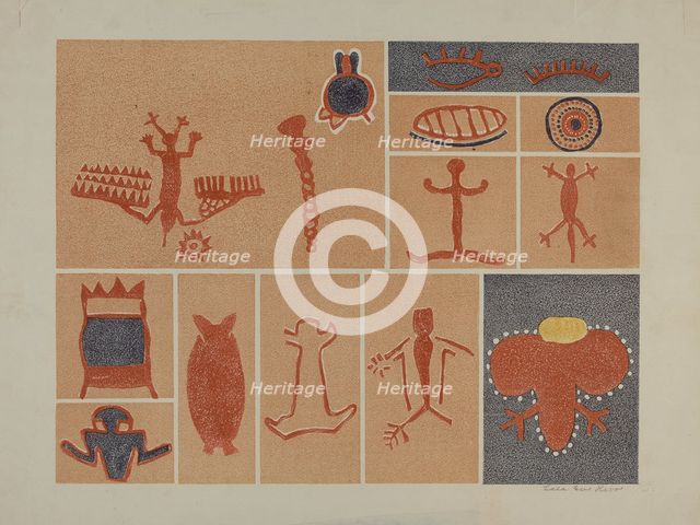 Petroglyph - Human Figures, 1935/1942. Creator: Lala Eve Rivol.