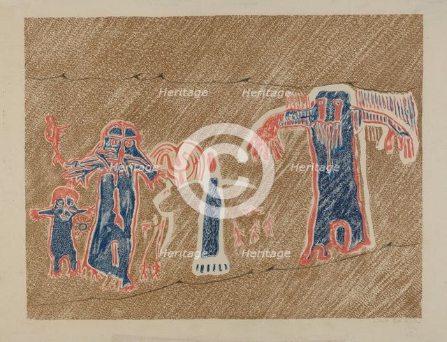 Petroglyph - Human Figures, 1935/1942. Creator: Lala Eve Rivol.