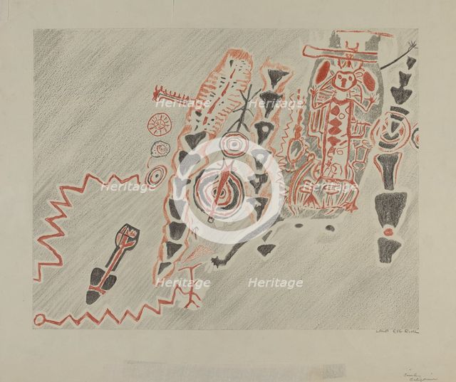 Petroglyphs - Human Figures, 1935/1942. Creator: Lala Eve Rivol.