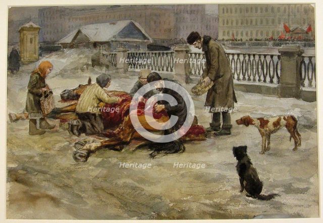 Petrograd in 1918 (from the series of watercolors Russian revolution), 1918. Artist: Vladimirov, Ivan Alexeyevich (1869-1947)