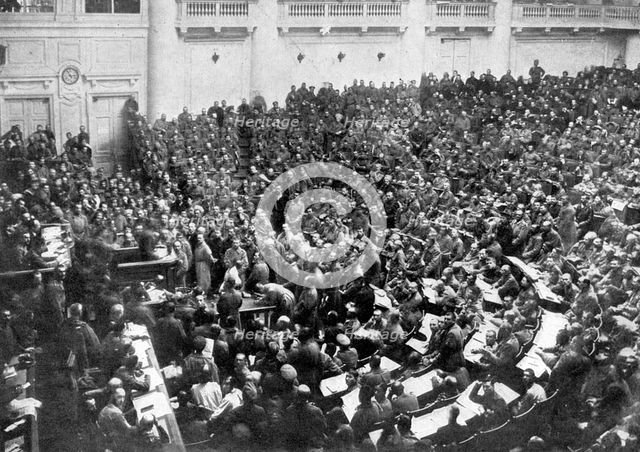 Petrograd's new parliament, Russia, 1917, (c1920). Artist: Bulla