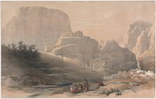 Petra, Lower End of the Valley, Viewing the Acropolis, 1839. Creator: David Roberts (British, 1796-1864)