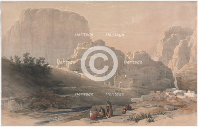 Petra, Lower End of the Valley, Viewing the Acropolis, 1839. Creator: David Roberts (British, 1796-1864).
