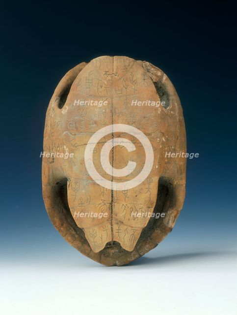 Petrified tortoise shell with oracle bone inscriptions, possibly Shang Dynasty, China, c1400 BC. Artist: Unknown