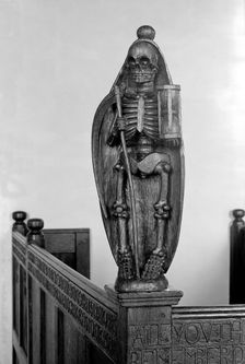 Pew end in Andrew's church, Little Barningham, Norfolk, 1964. Artist: Laurence Goldman