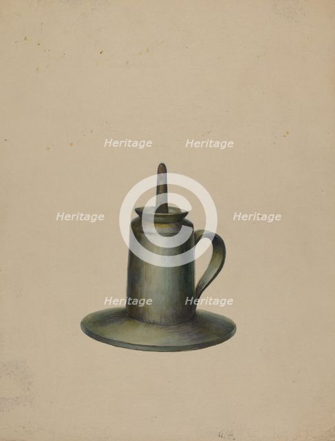 Pewter Oil Lamp, c. 1938. Creator: Walter Hochstrasser.