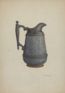 Pewter and Ceramic Pitcher, c. 1937. Creator: Helen Bronson