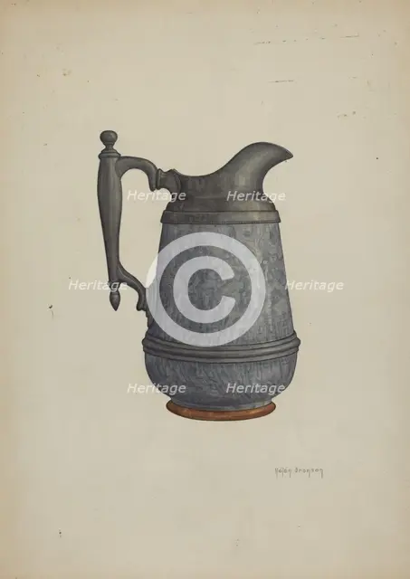Pewter and Ceramic Pitcher, c. 1937. Creator: Helen Bronson.