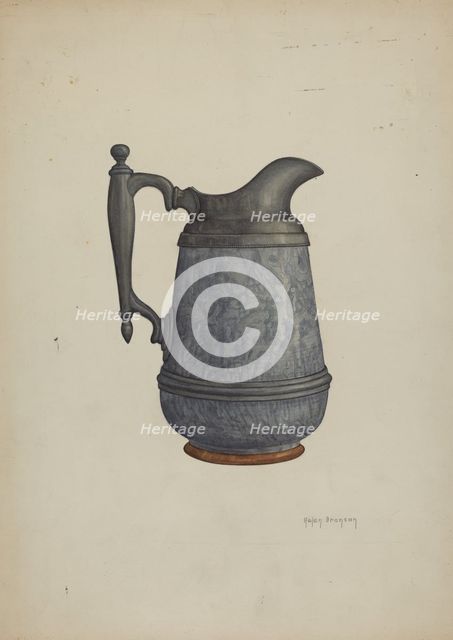 Pewter and Ceramic Pitcher, c. 1937. Creator: Helen Bronson.