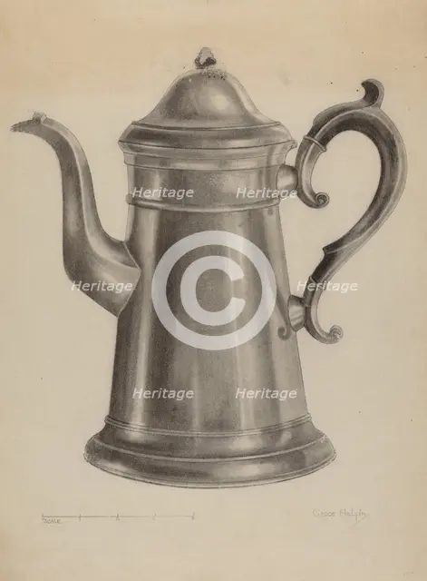 Pewter Coffee Pot, 1935/1942. Creator: Grace Halpin.