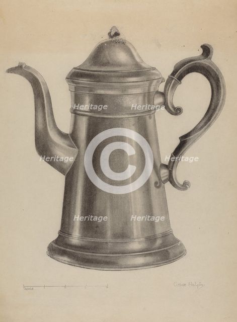 Pewter Coffee Pot, 1935/1942. Creator: Grace Halpin.