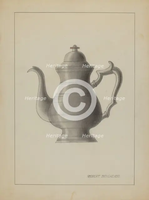 Pewter Coffee Pot, 1935/1942. Creator: Robert Brigadier.
