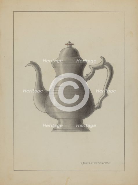Pewter Coffee Pot, 1935/1942. Creator: Robert Brigadier.