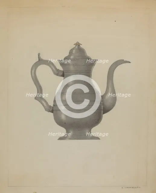 Pewter Coffee Pot, c. 1936. Creator: A. Zaidenberg.