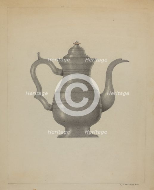 Pewter Coffee Pot, c. 1936. Creator: A. Zaidenberg.