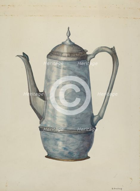 Pewter Coffee Pot, c. 1936. Creator: Beulah Bradleigh.