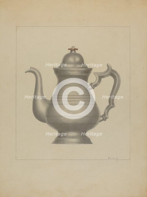 Pewter Coffee Pot, c. 1936. Creator: Burton Ewing.