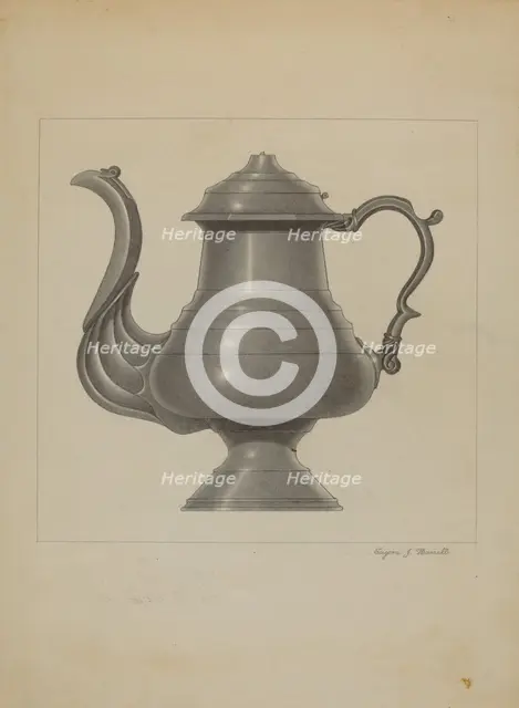 Pewter Coffee Pot, c. 1936. Creator: Eugene Barrell.